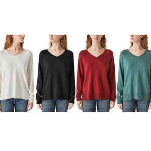 NWoT Lucky Brand Women V-Neck Sweater White Black Red Green Sz S-2XL $50 11HL242
